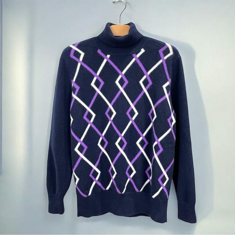 Antica Argyle Wool Blend Turtleneck Sweater Size L